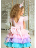 Multicolor Satin Tulle Unicorn Flower Girl Dress